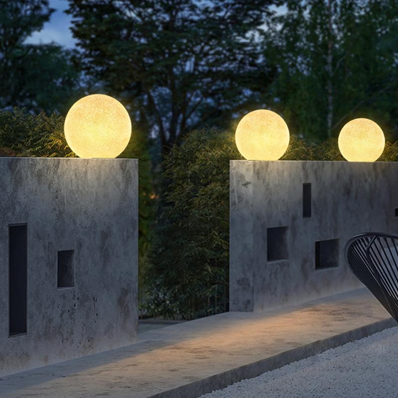 Resin Round Ball Moon LED Waterproof White Modern Outdoor Light Fence Lights