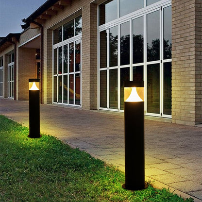 Round Aluminum LED Waterproof Black Modern Outdoor Light Post Lamp