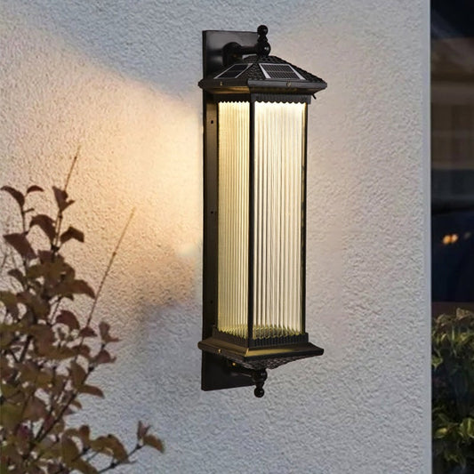 Vintage Striped Glass Waterproof LED Retro Solar Outdoor Wall Lights