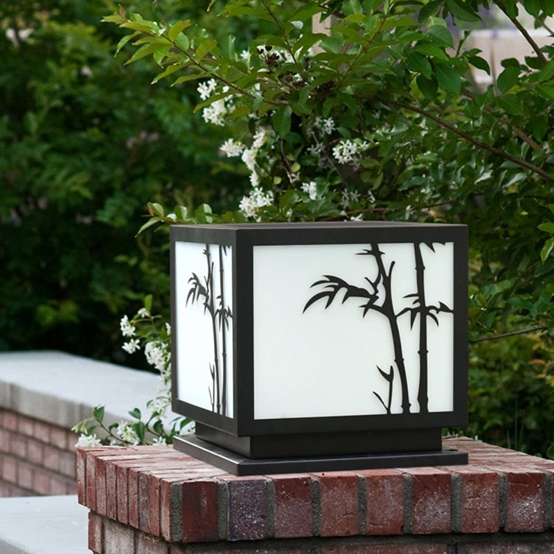 Square Bamboo Pattern Waterproof LED Modern Solar Lights Outdoor Pillar Lamp