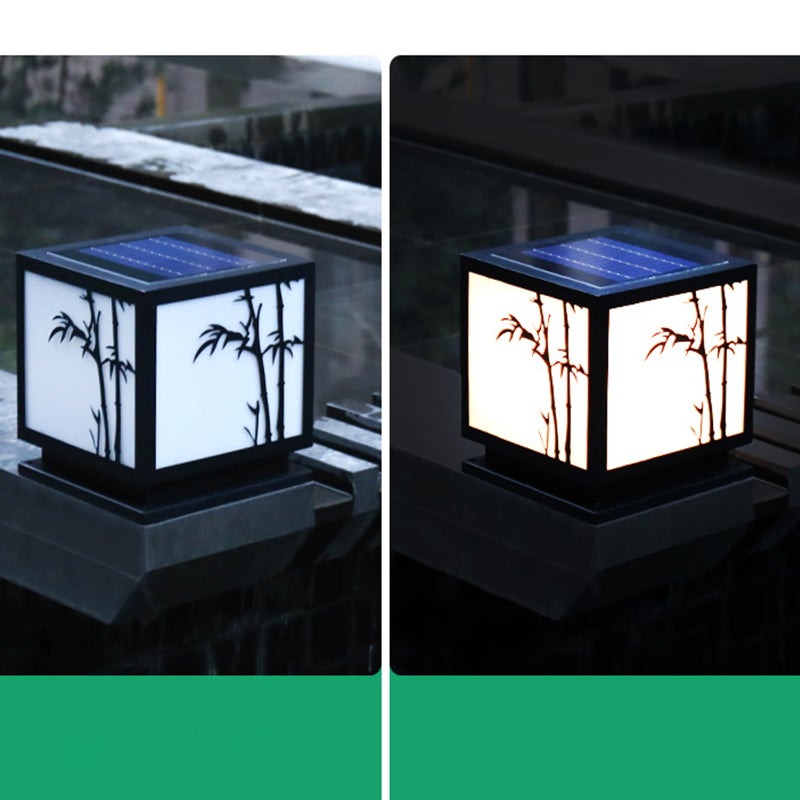 Square Bamboo Pattern Waterproof LED Modern Solar Lights Outdoor Pillar Lamp