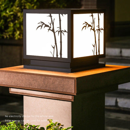 Square Bamboo Pattern Waterproof LED Modern Solar Lights Outdoor Pillar Lamp