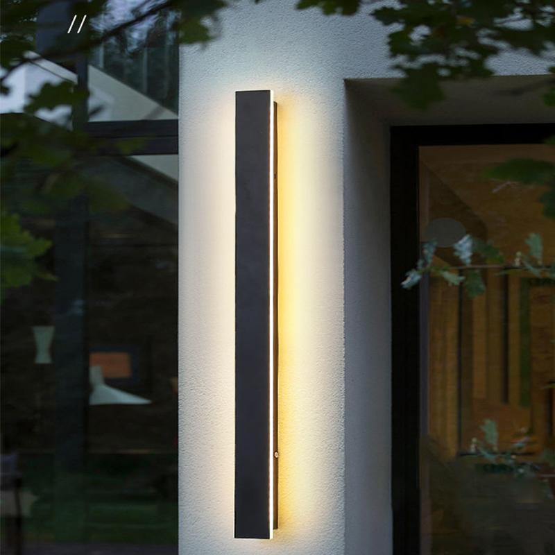 Outdoor Long Strip Waterproof Metal Black Modern Outdoor Wall Lights