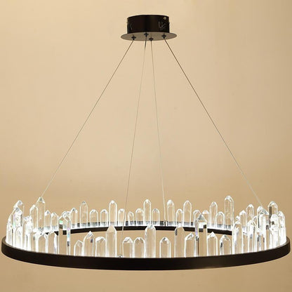 Circular Metal Crystal LED Adjustable Modern Pendant Lighting Chandelier