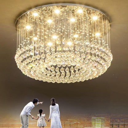 Glass-cicles Crystal LED Chandelier Drum Flush Mount Chandelier