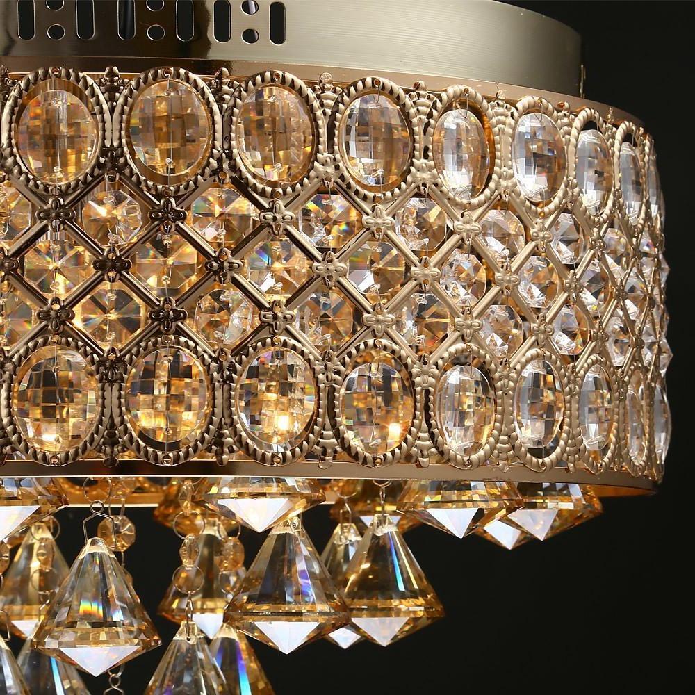 4-Light Drum Shaped Crystal Metal Modern Flush Mount Lighting Chandelier