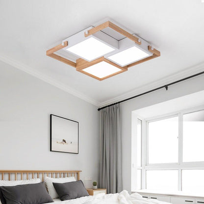 Modern Scandinavian LED Flush Mount Ceiling Light with Wooden Frames for Sleek Interiors