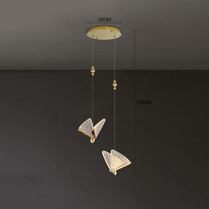 Butterfly Shaped Coastal Pendant Lights Metal Acrylic Bedroom Ceiling Lights