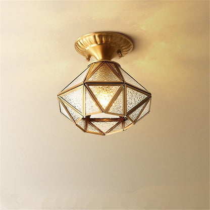 Vintage Flush Mount Ceiling Light Lantern Metal Glass Industrial Light