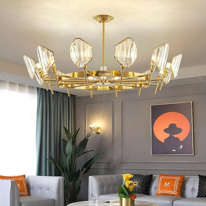 Brass Ring Frame Crystal Chandelier -  Gold Metal, Crystal Accents Pendant Lights