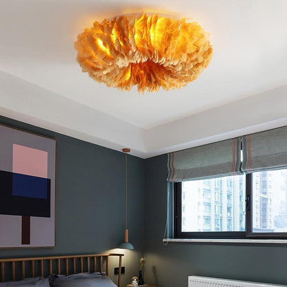 Round Feathers LED Nordic Ceiling Lights Flush Mount Lighting Chandelier