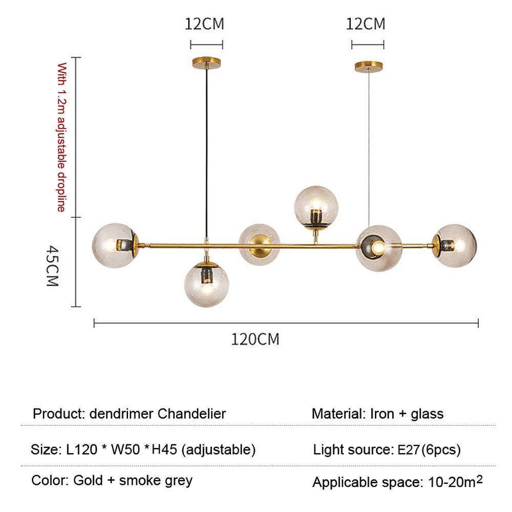 Linear Dining Room Chandeliers Glass Globe Chandelier 4/6 Heads