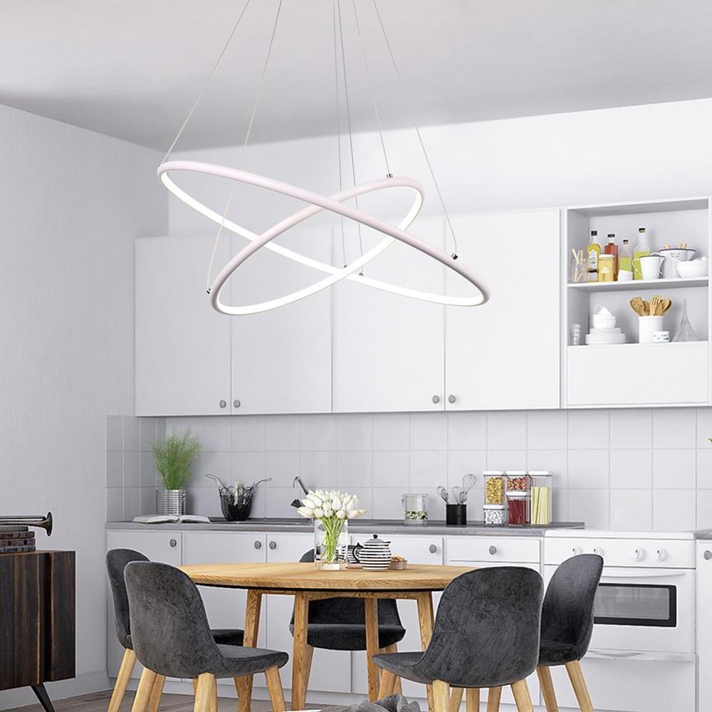 Modern LED Chandelier Minimalist 2-Ring Geometric Lights with Adjustable Height