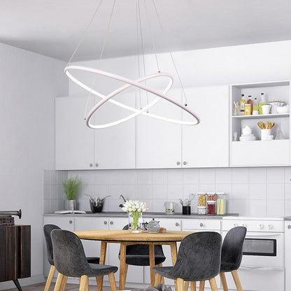 Modern LED Chandelier Minimalist 2-Ring Geometric Lights with Adjustable Height