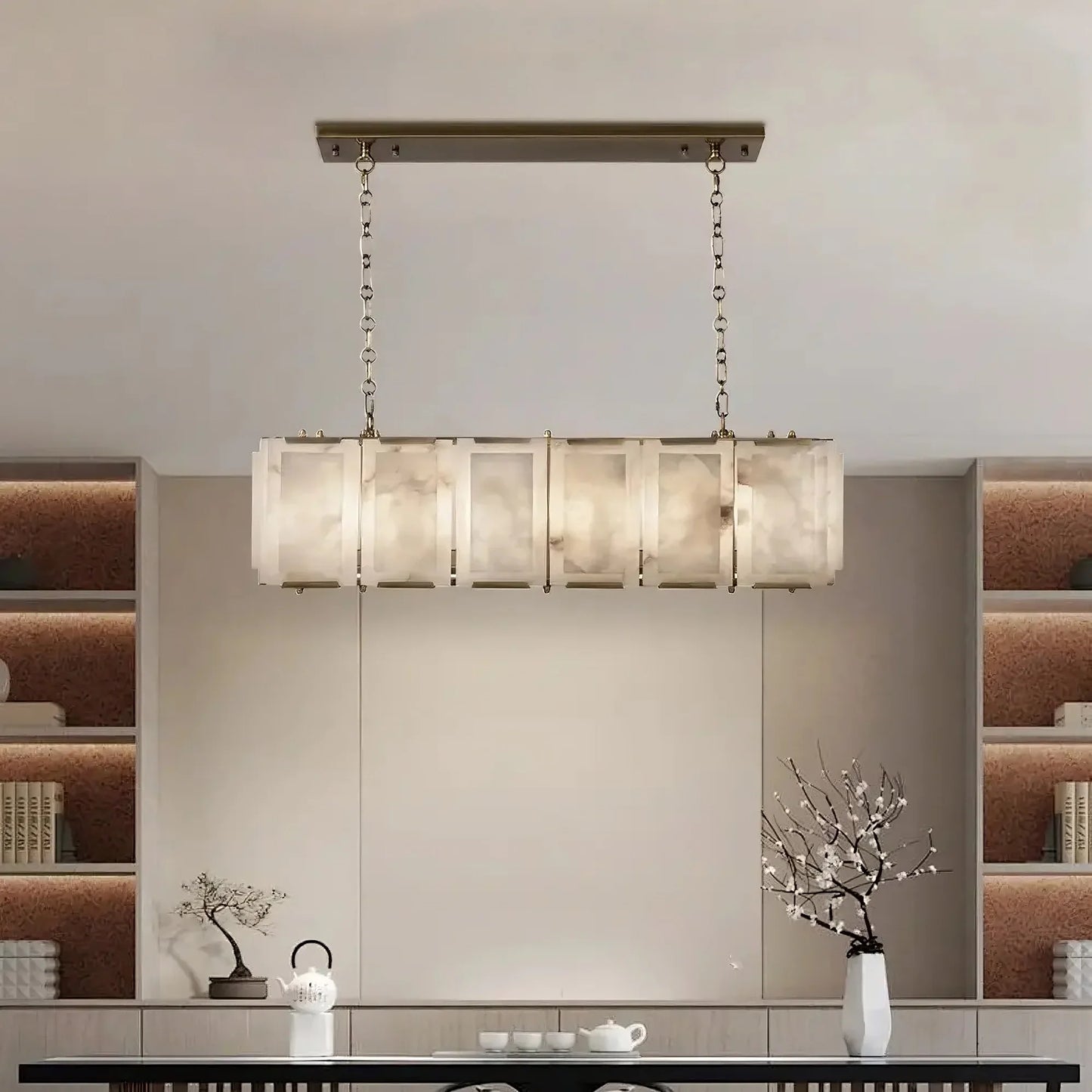 40" Natural Marble Rectangular Chandelier