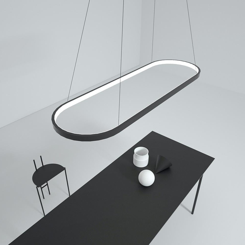 LED Oval Modern Black Pendant Light with Remote Control Artistic Pendant Light