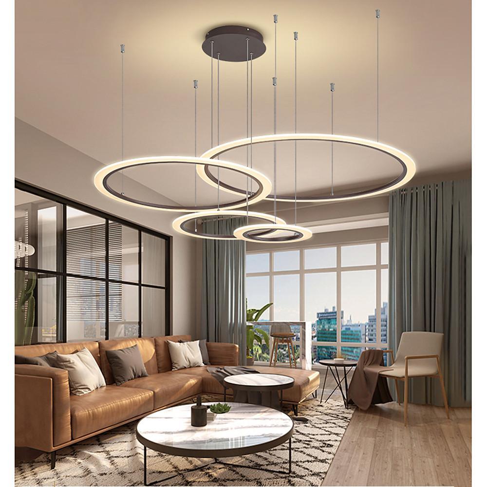 LED 4-Rings Geometric Shapes Pendant Light Floating Ring Living Room Ceiling Lights