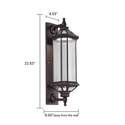 Retro Rectangular Ribbed Glass Solar Outdoor Wall Light