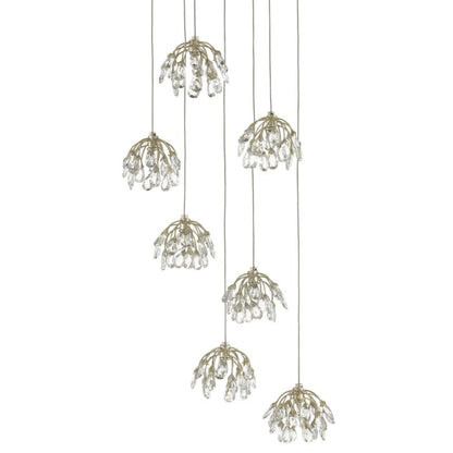 Crystal 7-Light Pendant in Crystal with Contemporary Silver Leaf