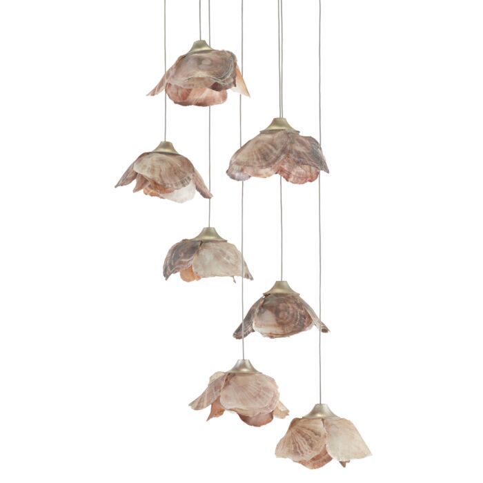 Catrice 7-Light Pendant in Natural Shell with Contemporary Silver Leaf