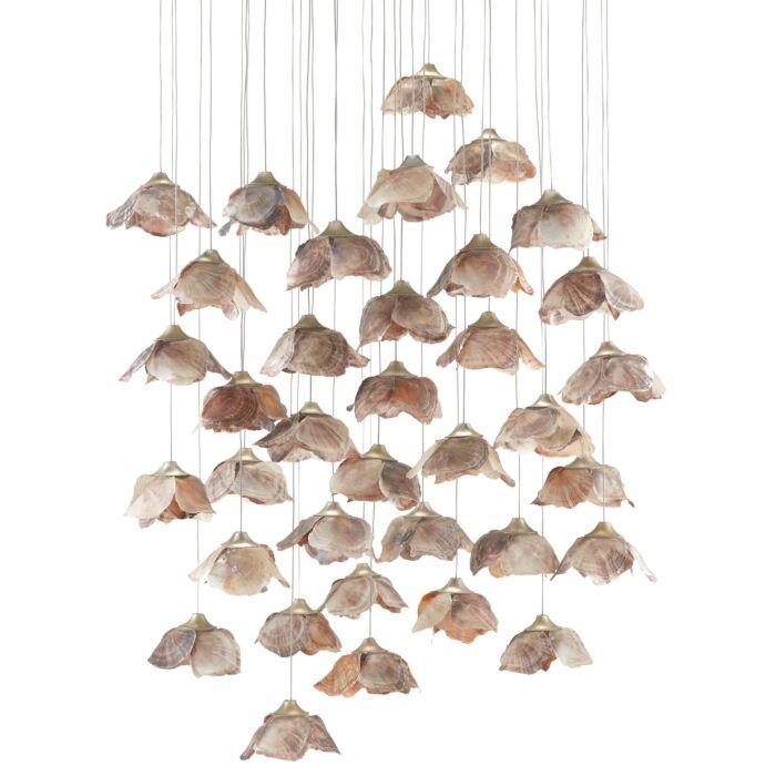 Catrice 36-Light 3Pendant in Natural Shell with Contemporary Silver Leaf