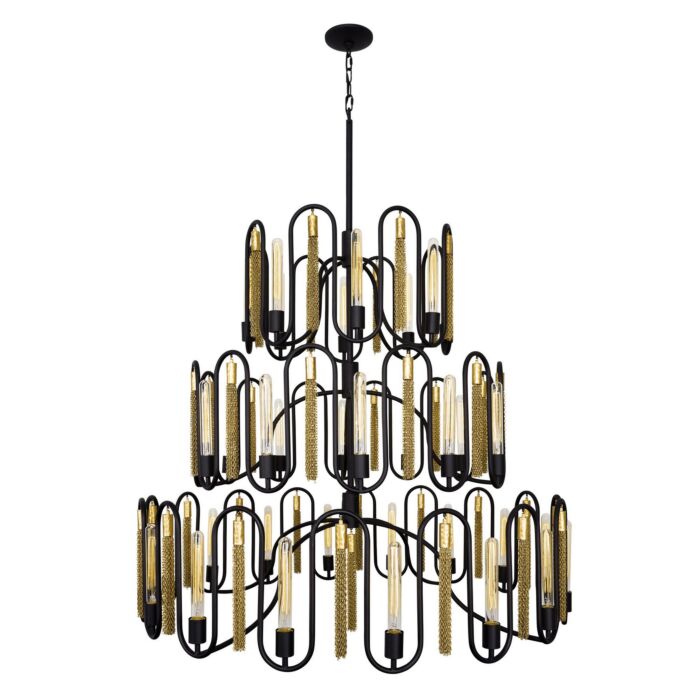 Darden 36-Light 3Chandelier in Matte Black with Antique Gold