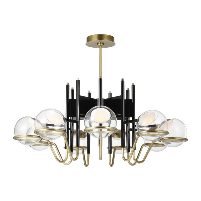 Crosby 9-Light LED Chandelier in Glossy Black with Natural Brass