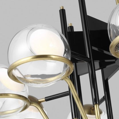 Crosby 9-Light LED Chandelier in Glossy Black with Natural Brass