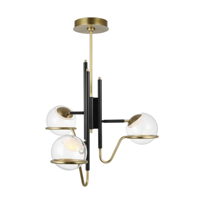 Crosby 3-Light LED Pendant in Glossy Black with Natural Brass