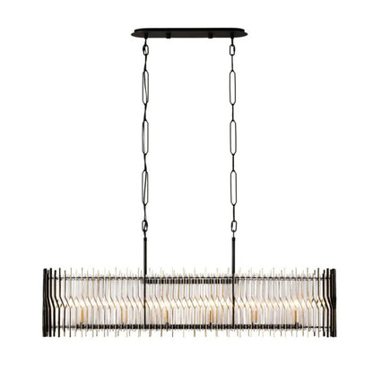 Park Row 6-Light Linear Pendant in Matte Black with French Gold