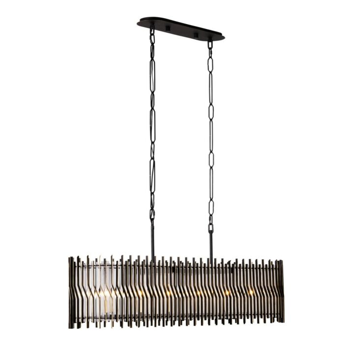 Park Row 6-Light Linear Pendant in Matte Black with French Gold