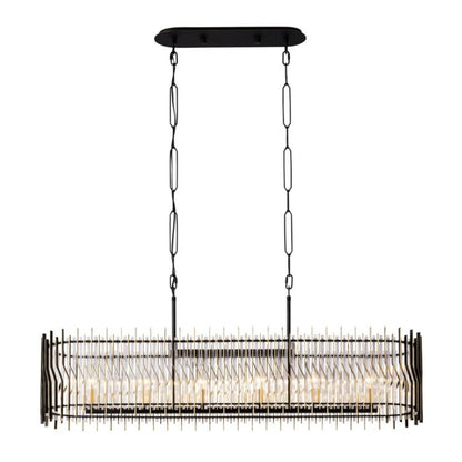 Park Row 6-Light Linear Pendant in Matte Black with French Gold