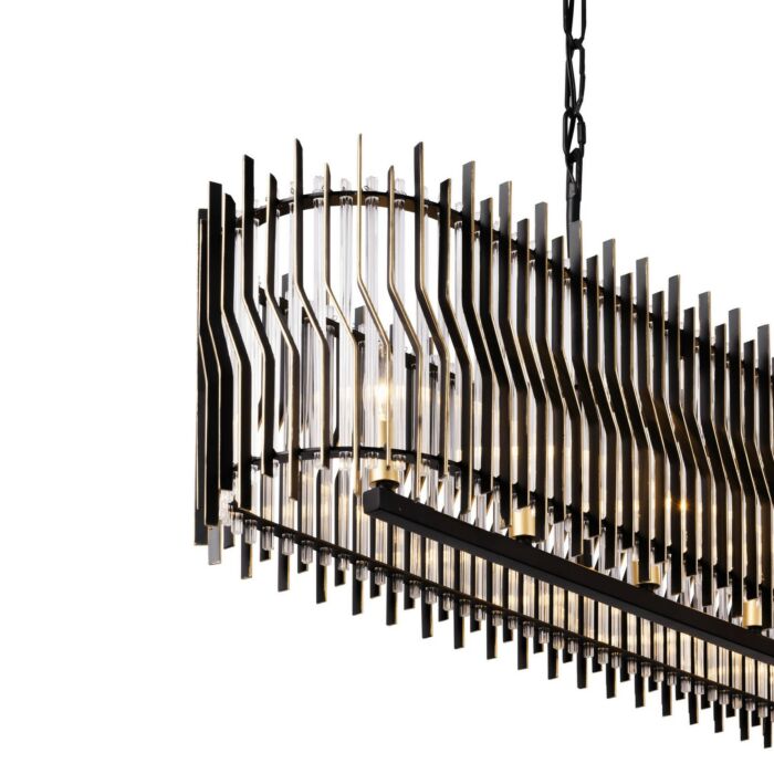 Park Row 6-Light Linear Pendant in Matte Black with French Gold