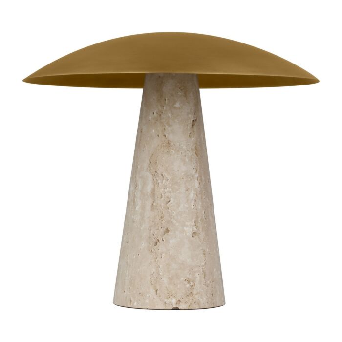 Aegis 1-Light LED Table Lamp in Natural Brass with Natural Travertine