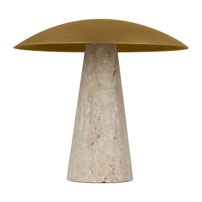 Aegis 1-Light LED Table Lamp in Natural Brass with Natural Travertine