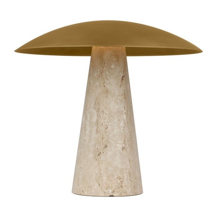 Aegis 1-Light LED Table Lamp in Natural Brass with Natural Travertine