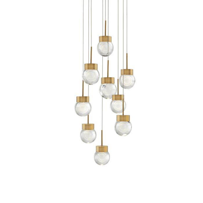 Double Bubble 9-Light LED Pendant in Aged Brass