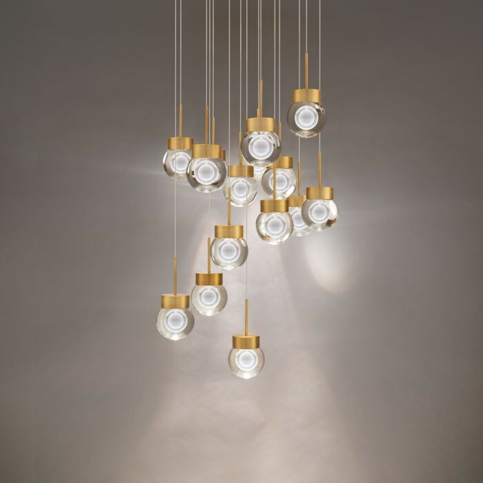 Double Bubble 15-Light LED Pendant in Aged Brass