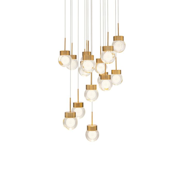 Double Bubble 15-Light LED Pendant in Aged Brass