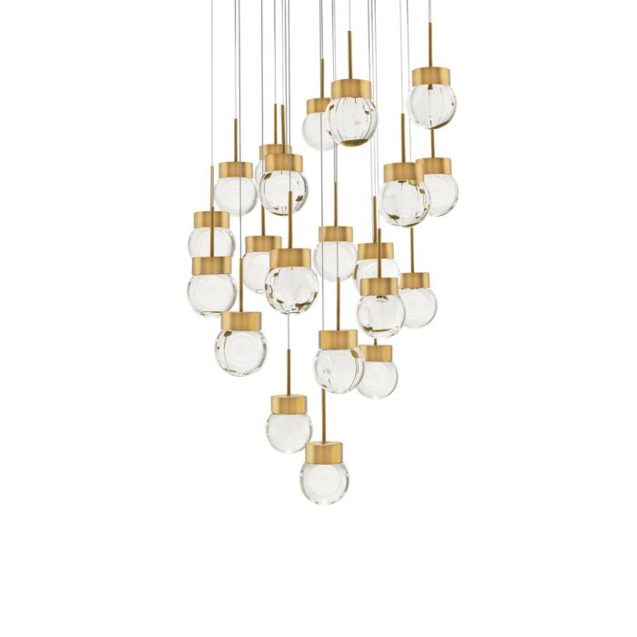 Double Bubble 21-Light LED Pendant in Aged Brass