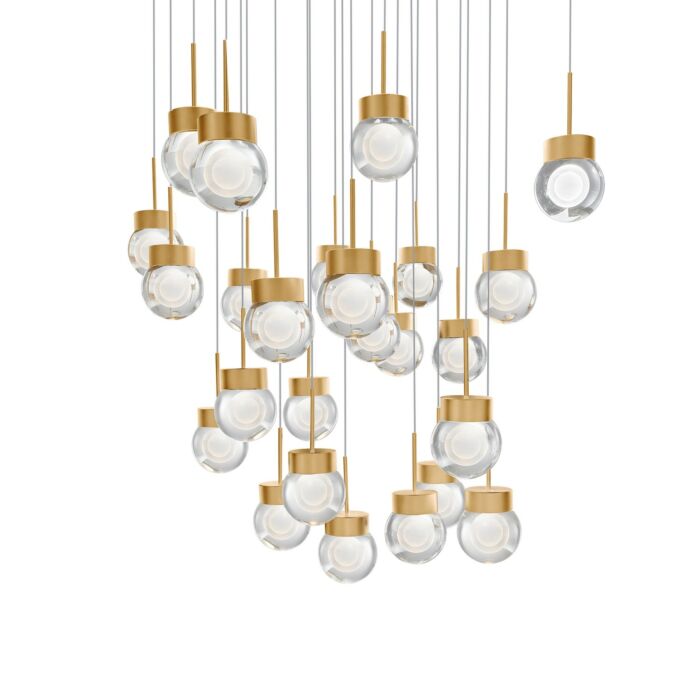 Double Bubble 25-Light LED Pendant in Aged Brass