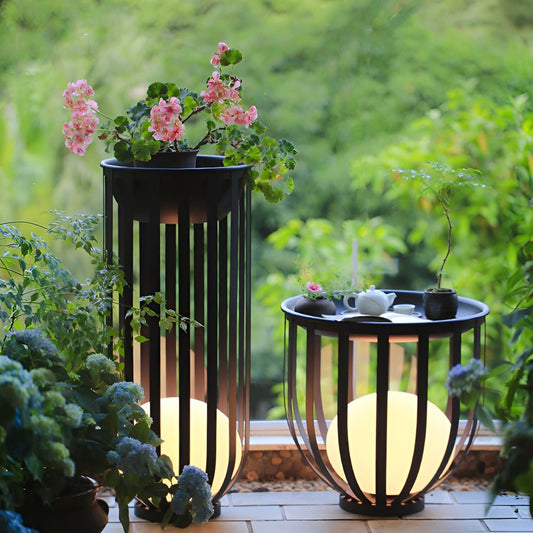 Industrial Solar Outdoor LED Floor Lantern Lamp with Tray