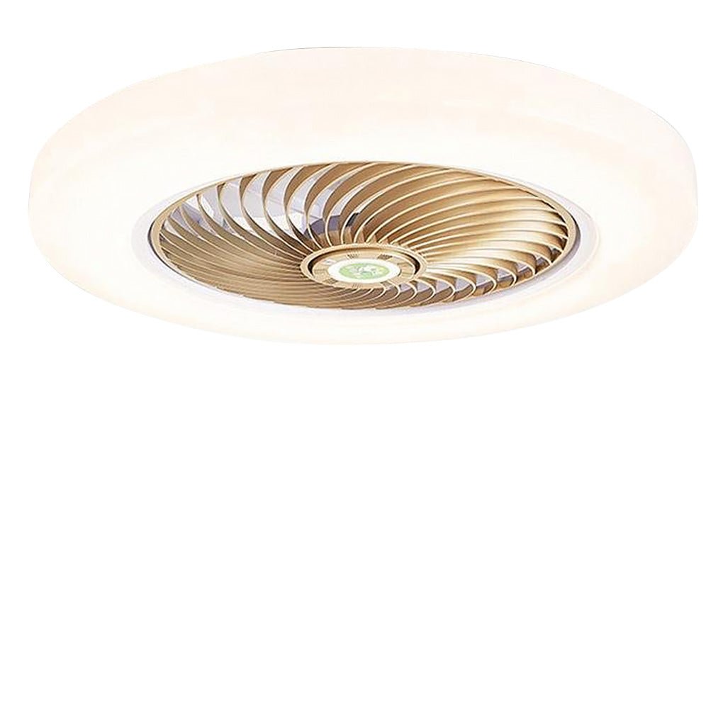 Modern Flush Mount Bladeless Enclosed Ceiling Fan with Round Bright LED Lighting and Remote