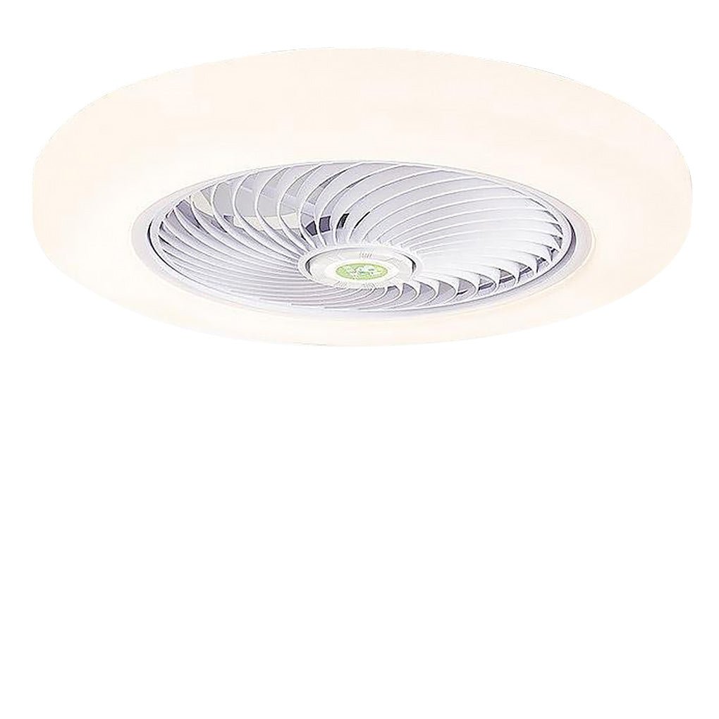 Modern Flush Mount Bladeless Enclosed Ceiling Fan with Round Bright LED Lighting and Remote