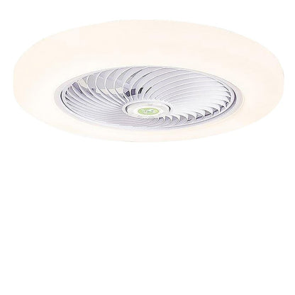 Modern Flush Mount Bladeless Enclosed Ceiling Fan with Round Bright LED Lighting and Remote