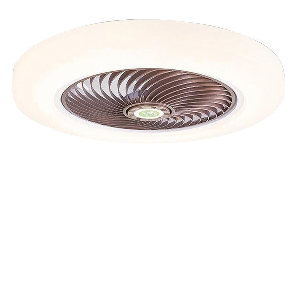 Modern Flush Mount Bladeless Enclosed Ceiling Fan with Round Bright LED Lighting and Remote