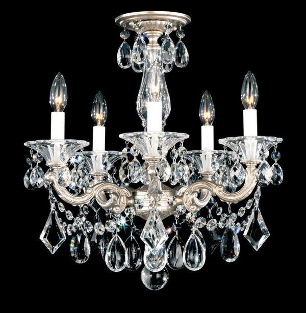 Semi-Flush Mount, 5-Light, Antique Silver, Clear Heritage Crystal, 18"W (5345-48 AJX4L)