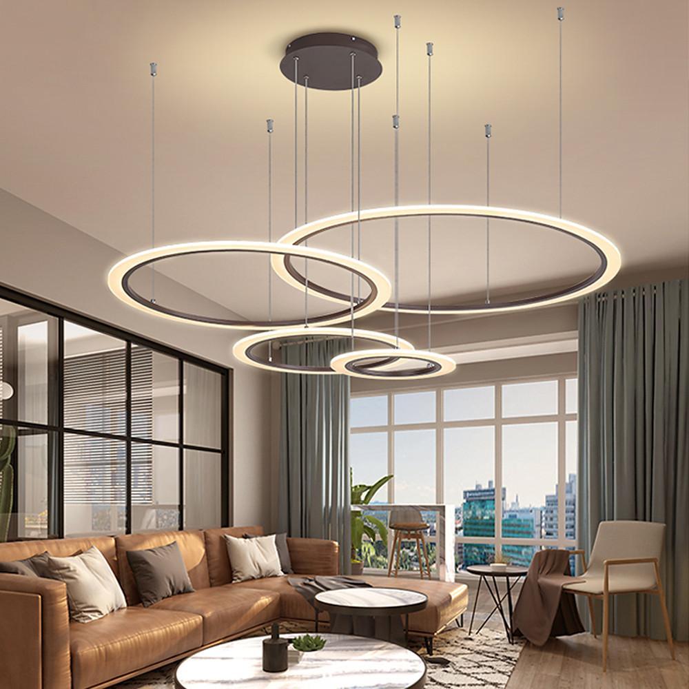 LED 4-Rings Geometric Shapes Pendant Light Floating Ring Living Room Ceiling Lights