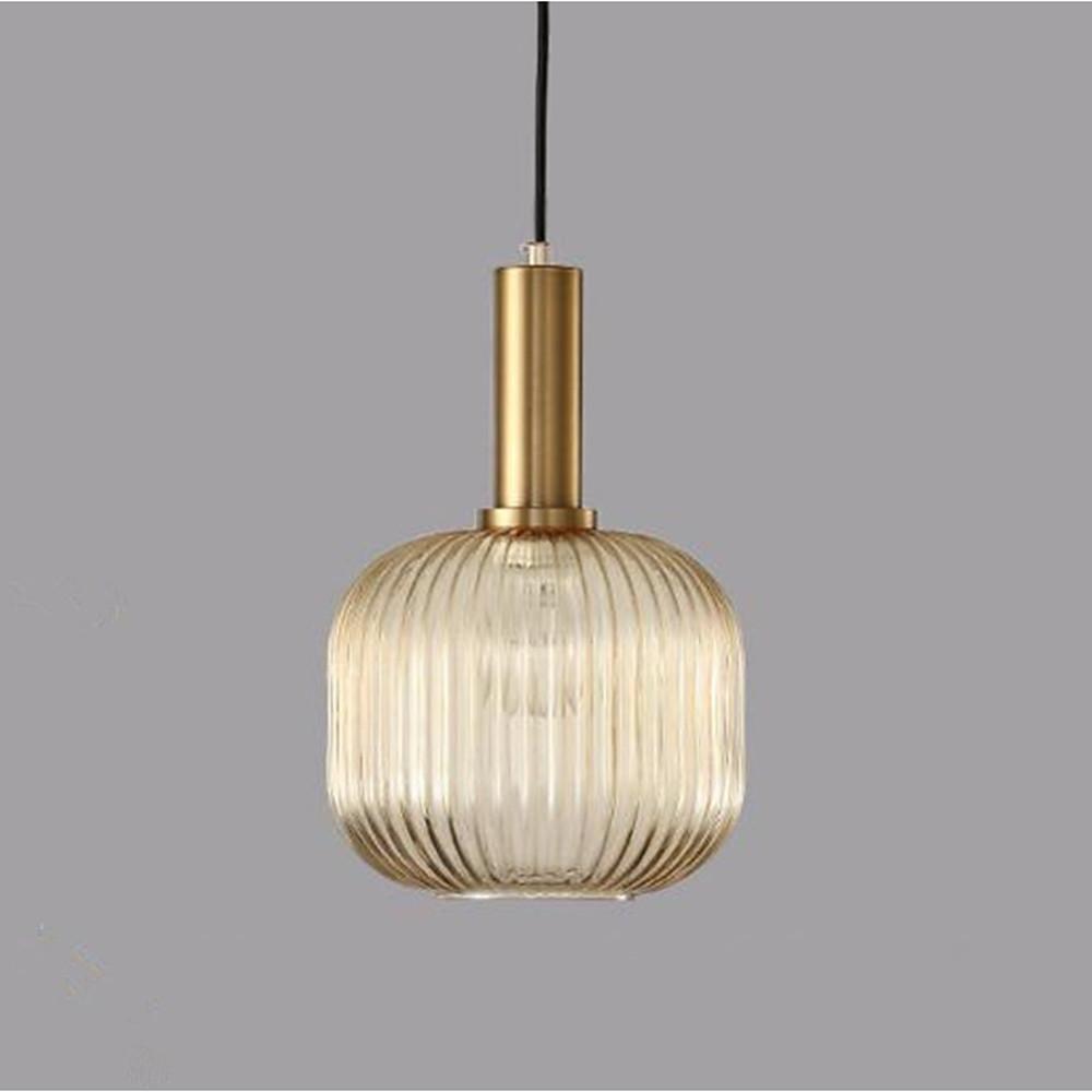 71'' Ambient LED Light Ribbed Metal Translucent Blown Glass Pendant Lights