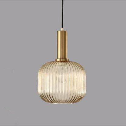 71'' Ambient LED Light Ribbed Metal Translucent Blown Glass Pendant Lights